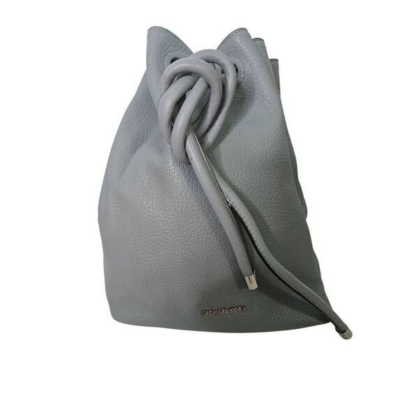 Michael Kors grey blue drawstring pebble leather backpack purse with matching wa - Picture 1 of 7